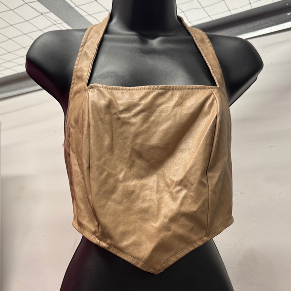 Love J Tan Faux Leather Halter Top Size Medium - Picture 1 of 5